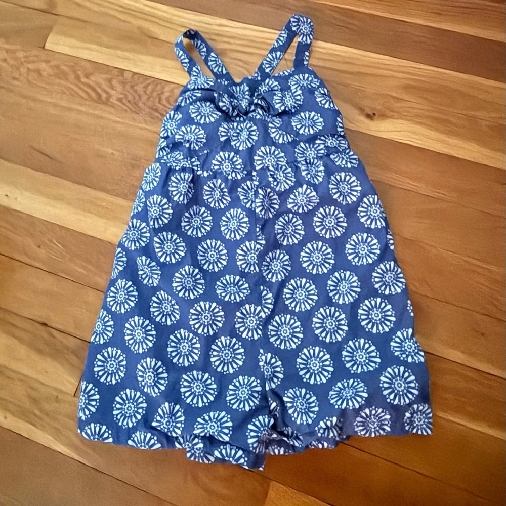 Tommy Bahama Girls’ 6 Blue/White 100% Cotton Adjustable Straps Crossback Romper